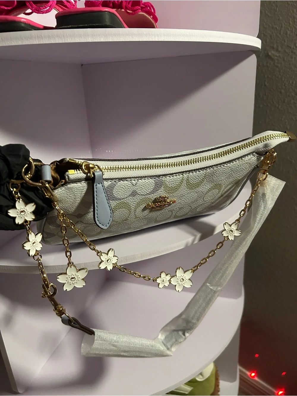 Coach Pastel Signature Mini Crossbody with Floral Chain